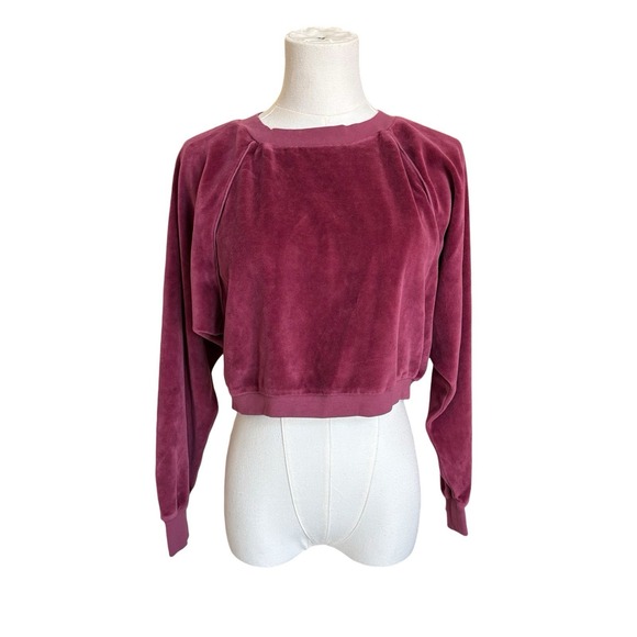 NWTSuzie Kondi Cropped Crew Neck Velour Sweatshirt Dusty Rose Sz M - Picture 7 of 14
